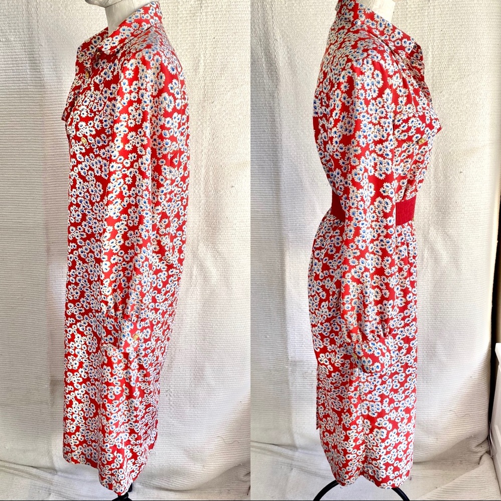 Vintage 90s S/M Daisy Print Secretary Dress Red July 4th - Picture 4 of 8